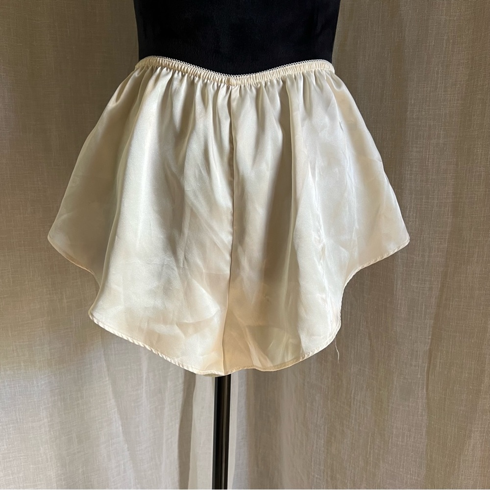 Off White High Waisted Slip Pajama Shorts.